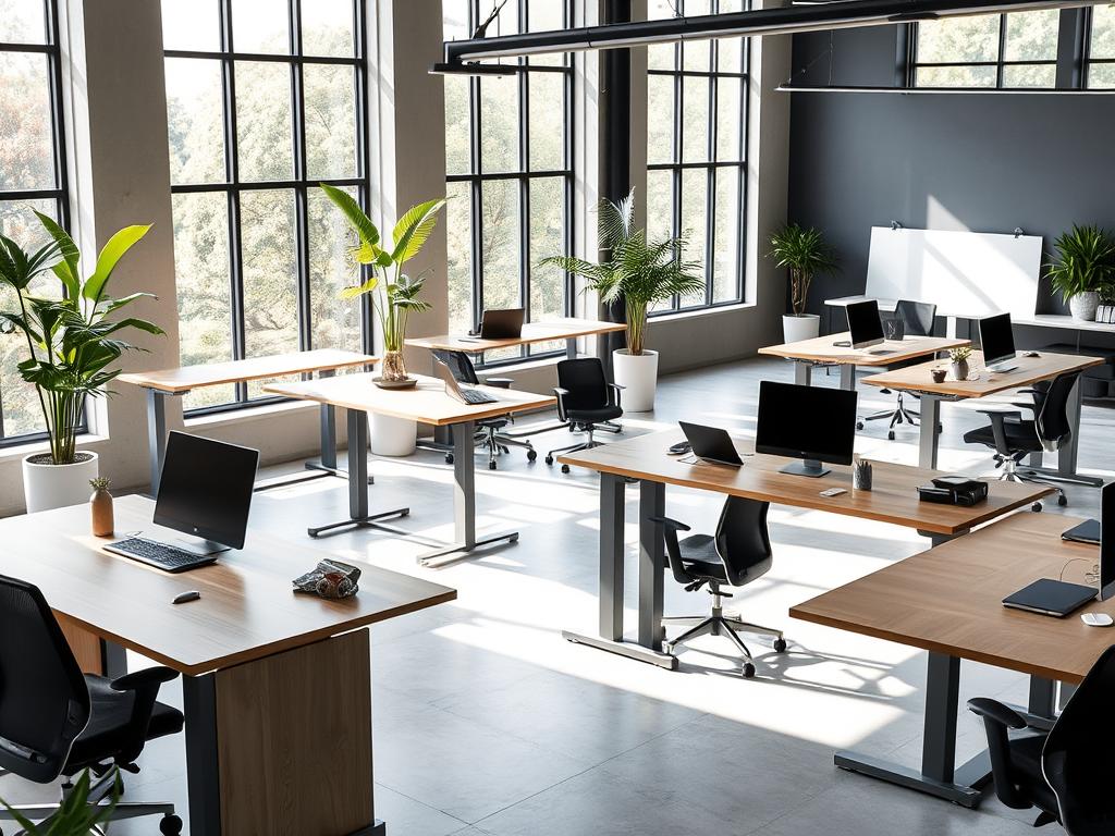 Electric standing desks in modern workspaces