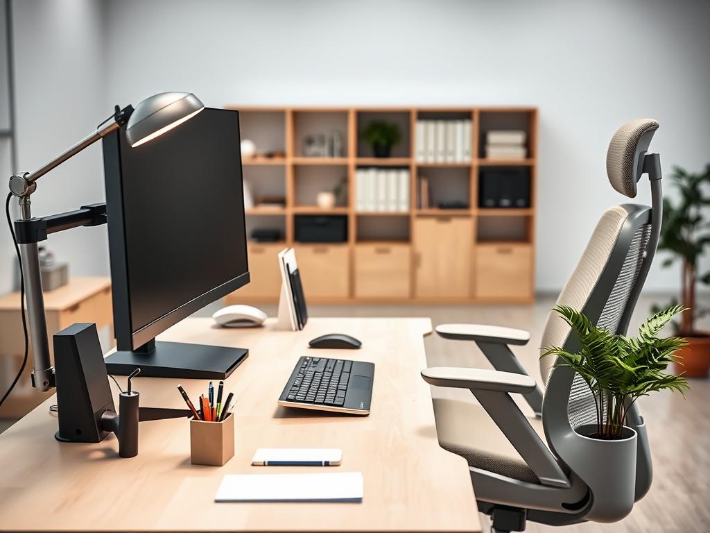 ergonomic office workstation setup